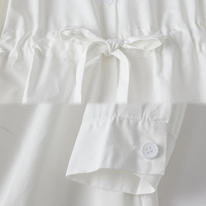 Buddha Stones Printing Irregular Lines Long Sleeve Lace-up Lapel Cotton Midi Dress With Pockets - image 13