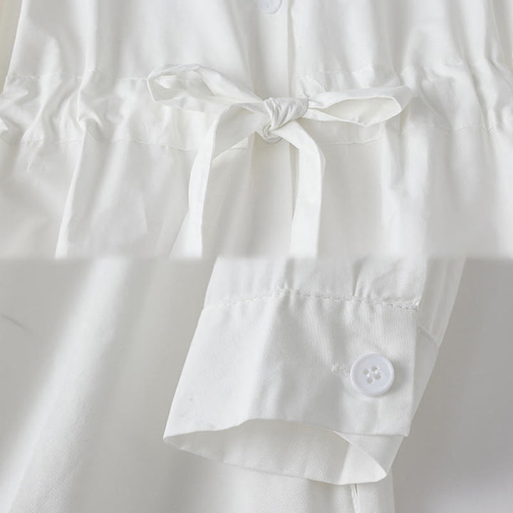 Buddha Stones Printing Irregular Lines Long Sleeve Lace-up Lapel Cotton Midi Dress With Pockets - image 13