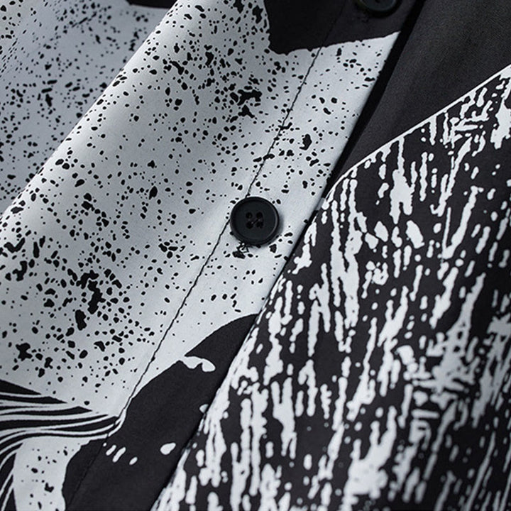 Buddha Stones Printing Irregular Lines Long Sleeve Lace-up Lapel Cotton Midi Dress With Pockets - image 7