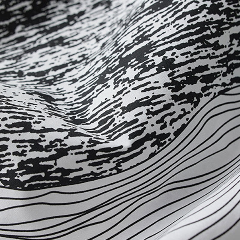 Buddha Stones Printing Irregular Lines Long Sleeve Lace-up Lapel Cotton Midi Dress With Pockets - image 14