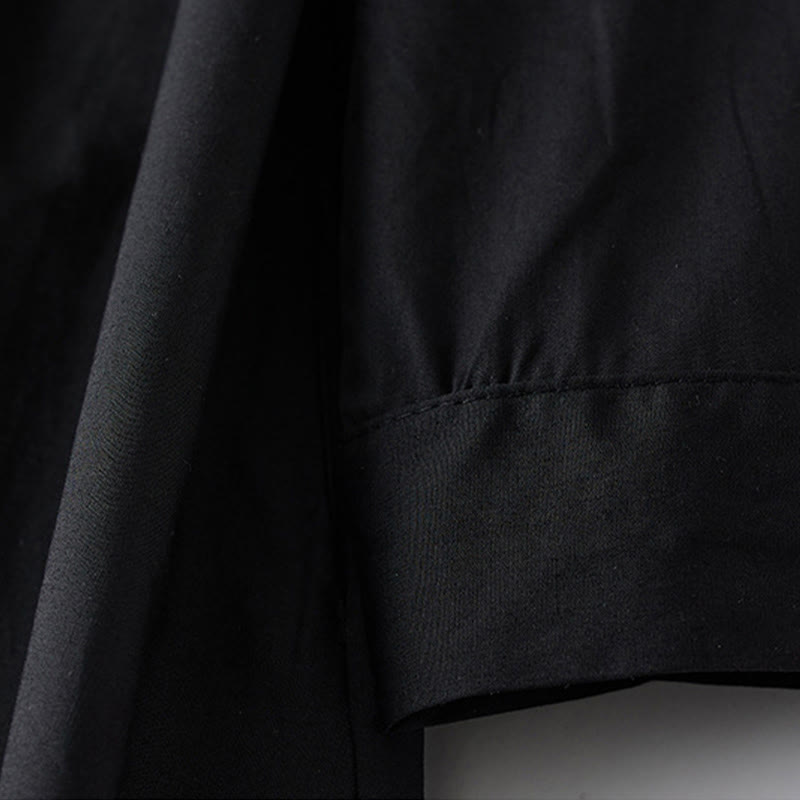 Buddha Stones Printing Irregular Lines Long Sleeve Lace-up Lapel Cotton Midi Dress With Pockets - image 4