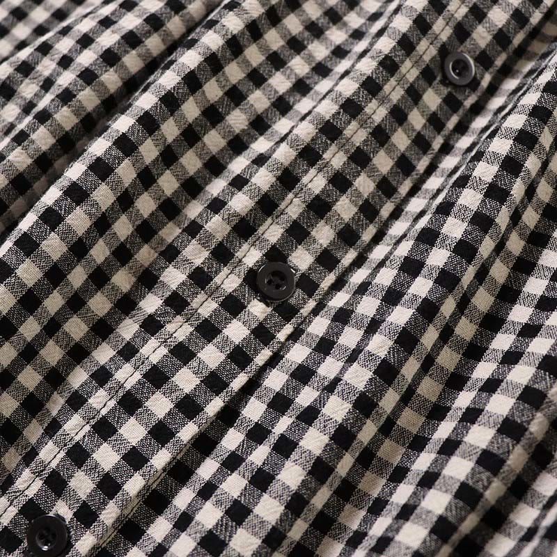 Buddha Stones Long Sleeve Plaid Simple Buttons Ruffled Design Cotton Linen Midi Dress With Pockets - image 16
