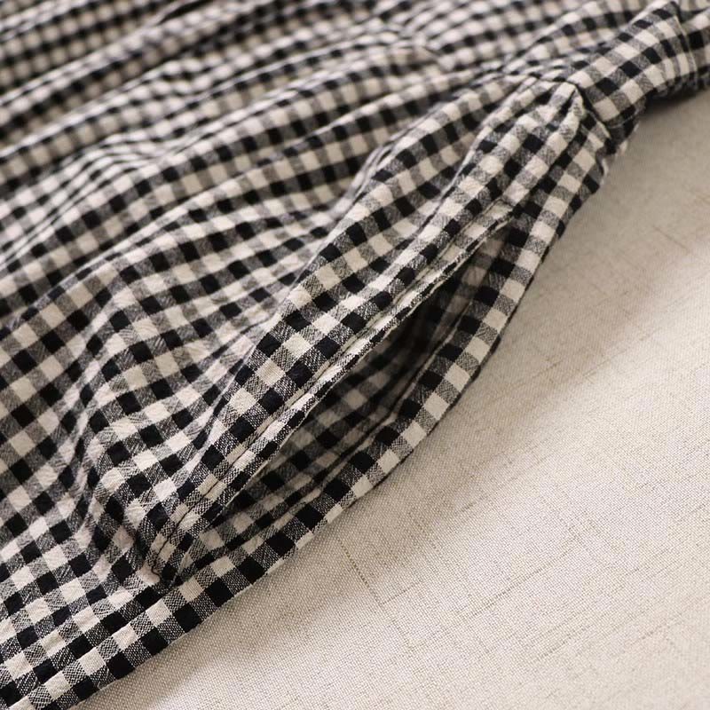 Buddha Stones Casual Plaid Simple Buttons Ruffled Design Cotton Linen Midi Dress With Pockets - image 19