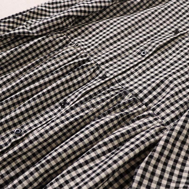 Buddha Stones Casual Plaid Simple Buttons Ruffled Design Cotton Linen Midi Dress With Pockets - image 15
