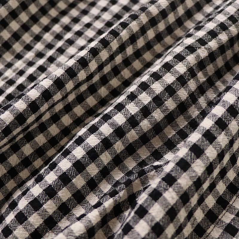 Buddha Stones Casual Plaid Simple Buttons Ruffled Design Cotton Linen Midi Dress With Pockets - image 17