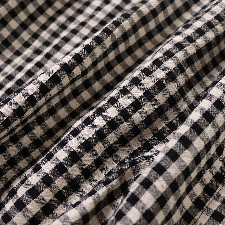 Buddha Stones Casual Plaid Simple Buttons Ruffled Design Cotton Linen Midi Dress With Pockets - image 17