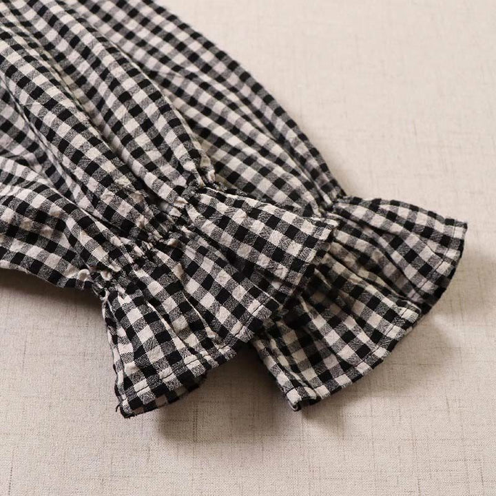 Buddha Stones Casual Plaid Simple Buttons Ruffled Design Cotton Linen Midi Dress With Pockets - image 18