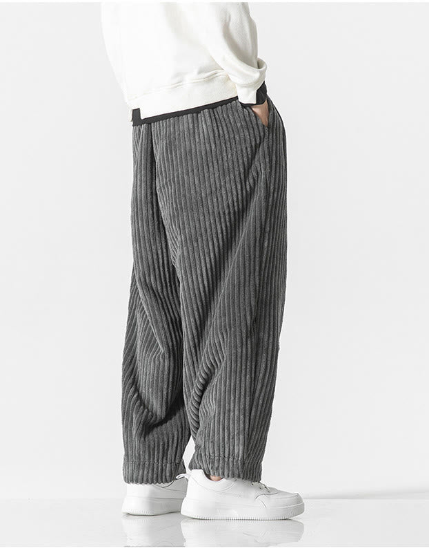 Buddha Stones Retro Winter Solid Color Men's Drawstring Corduroy Harem Pants With Pockets - image 3