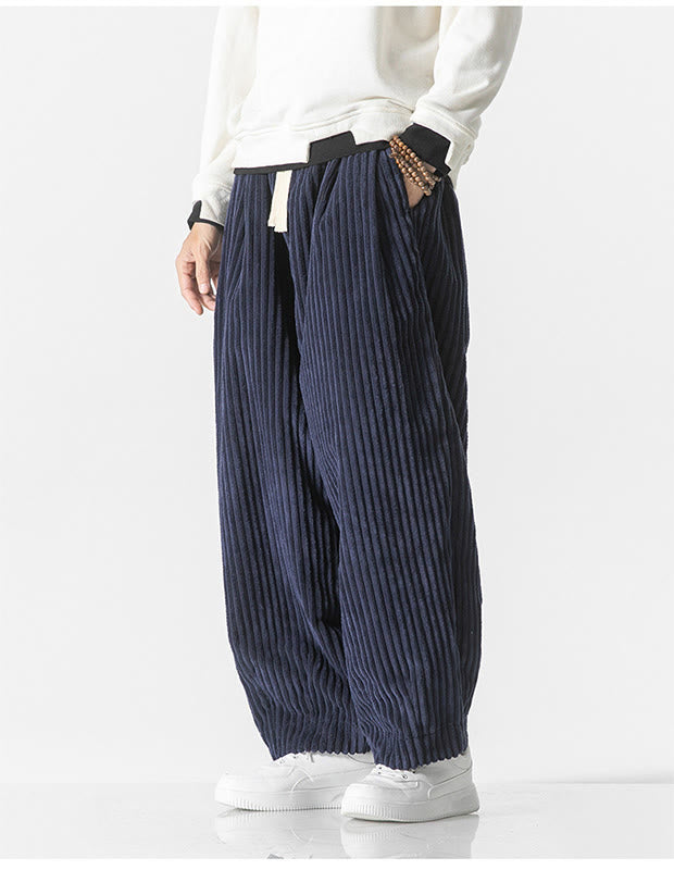 Buddha Stones Retro Winter Solid Color Men's Drawstring Corduroy Harem Pants With Pockets - image 23