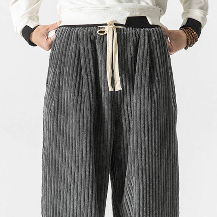 Buddha Stones Retro Winter Solid Color Men's Drawstring Corduroy Harem Pants With Pockets - image 6