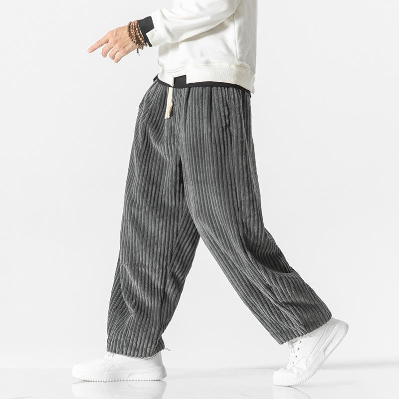 Buddha Stones Retro Winter Solid Color Men's Drawstring Corduroy Harem Pants With Pockets - image 2
