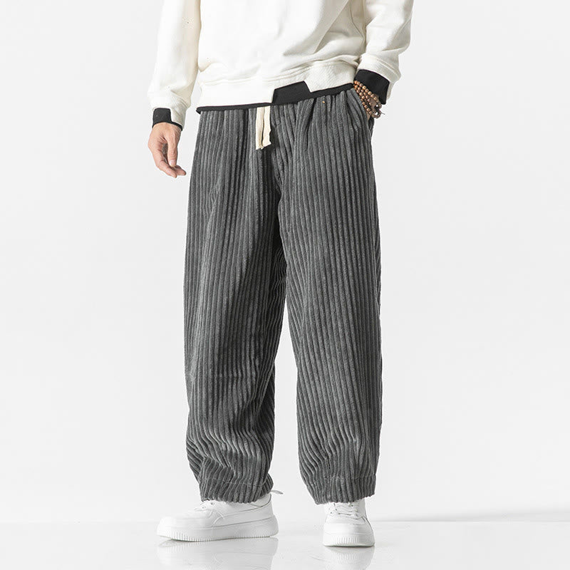 Buddha Stones Retro Winter Solid Color Men's Drawstring Corduroy Harem Pants With Pockets - Gray - US/UK/AU46，EU56 (5XL) - image 1