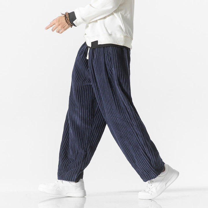 Buddha Stones Retro Winter Solid Color Men's Drawstring Corduroy Harem Pants With Pockets - image 21