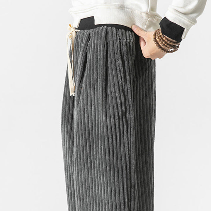 Buddha Stones Retro Winter Solid Color Men's Drawstring Corduroy Harem Pants With Pockets - image 8