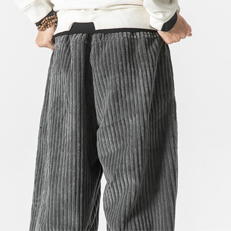 Buddha Stones Retro Winter Solid Color Men's Drawstring Corduroy Harem Pants With Pockets - image 7