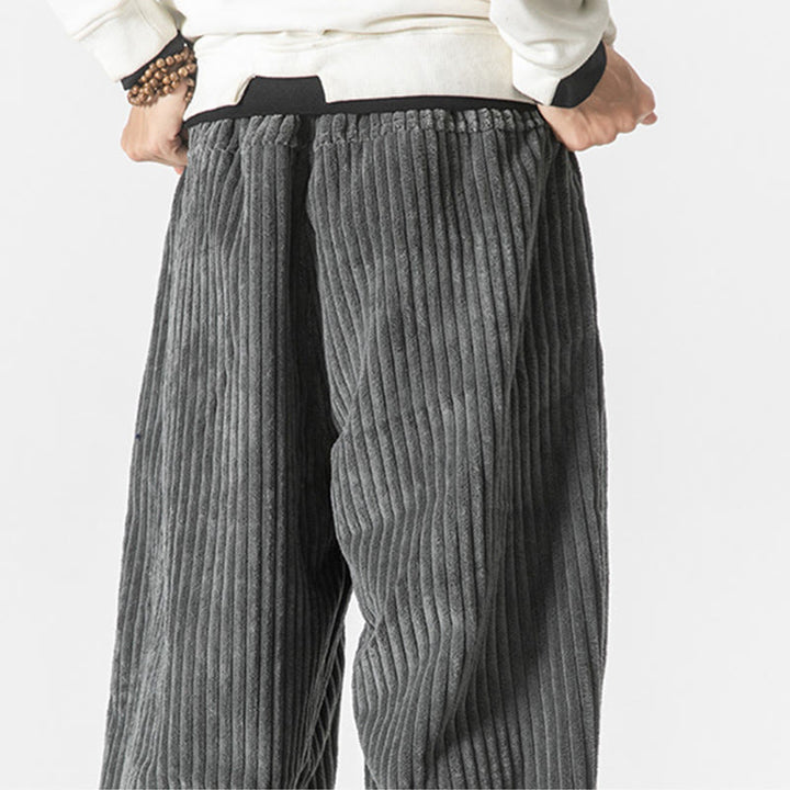 Buddha Stones Retro Winter Solid Color Men's Drawstring Corduroy Harem Pants With Pockets - image 7