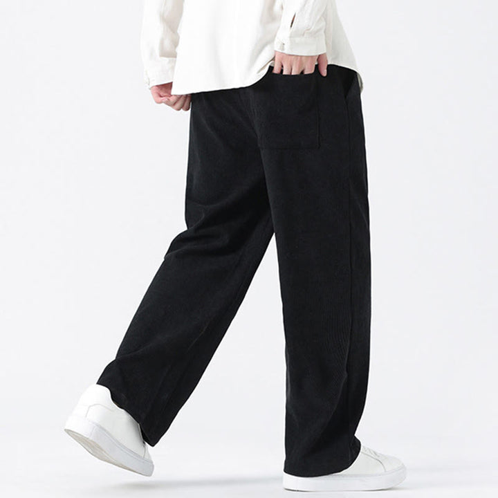 Buddha Stones Plain Chinese Frog-Button Design Drawstring Men's Corduroy Pants With Pockets - image 21