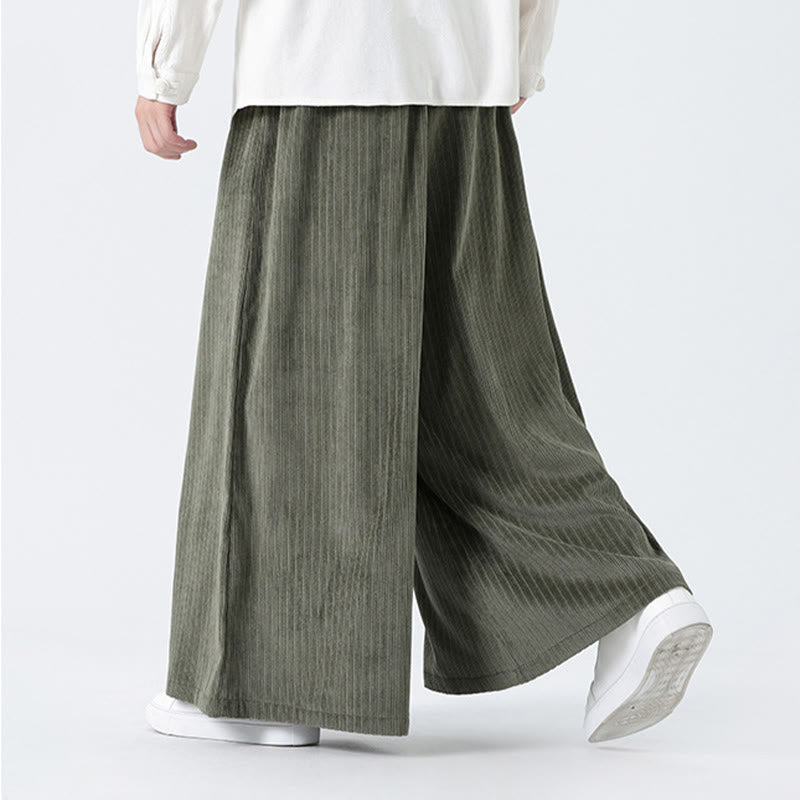 Buddha Stones Casual Embroidery Drawstring Design Men's Corduroy Wide Leg Pants With Pockets - image 8