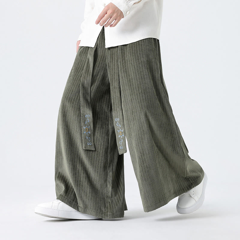 Buddha Stones Casual Embroidery Drawstring Design Men's Corduroy Wide Leg Pants With Pockets - DarkSeaGreen - US/UK/AU50，EU60 (5XL) - image 1