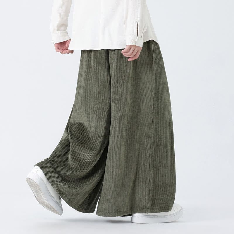 Buddha Stones Casual Embroidery Drawstring Design Men's Corduroy Wide Leg Pants With Pockets - image 2
