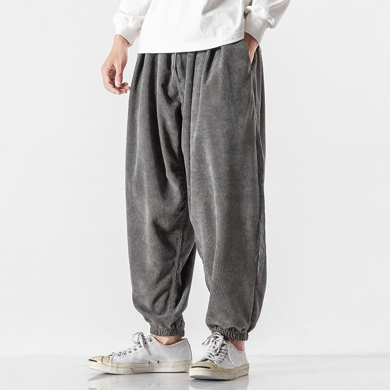 Buddha Stones Casual Pure Color Men's Drawstring Corduroy Harem Ankle-Length Pants With Pockets - image 2