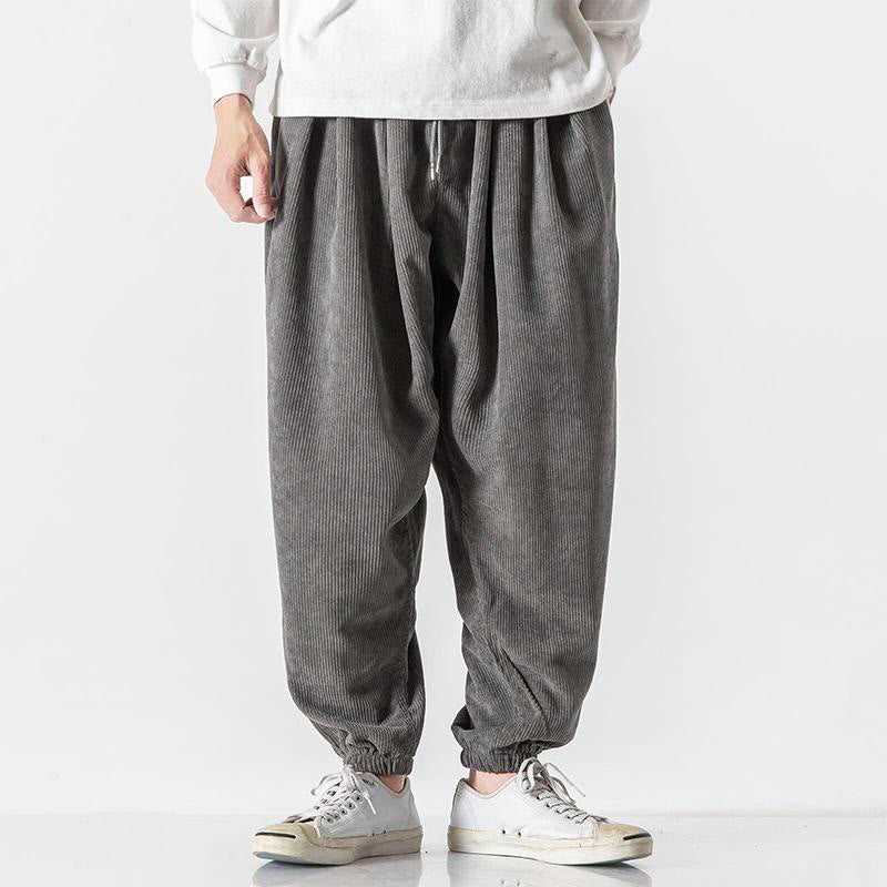 Buddha Stones Casual Pure Color Men's Drawstring Corduroy Harem Ankle-Length Pants With Pockets - DarkGray - US/UK/AU46，EU56 (5XL) - image 1