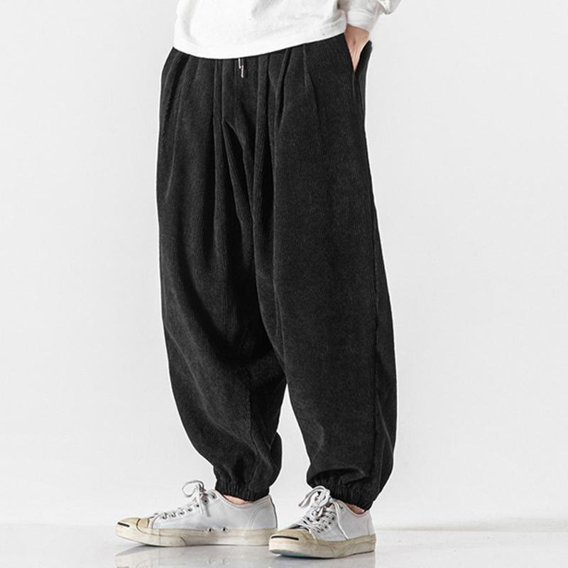 Buddha Stones Casual Pure Color Men's Drawstring Corduroy Harem Ankle-Length Pants With Pockets - image 10
