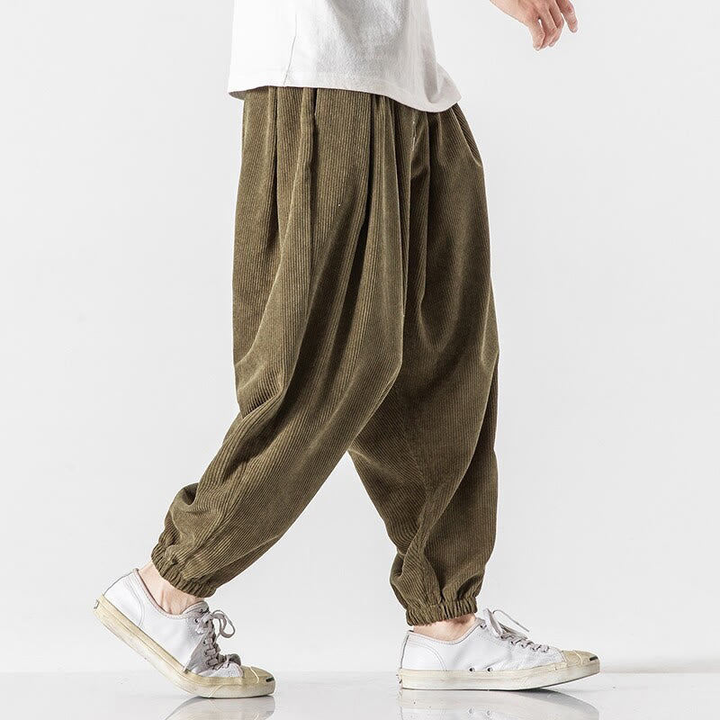 Buddha Stones Casual Pure Color Men's Drawstring Corduroy Harem Ankle-Length Pants With Pockets - image 24