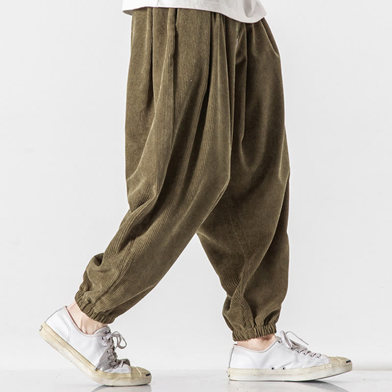 Buddha Stones Casual Pure Color Men's Drawstring Corduroy Harem Ankle-Length Pants With Pockets - image 25