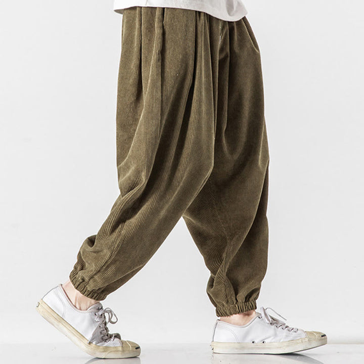 Buddha Stones Casual Pure Color Men's Drawstring Corduroy Harem Ankle-Length Pants With Pockets - image 25