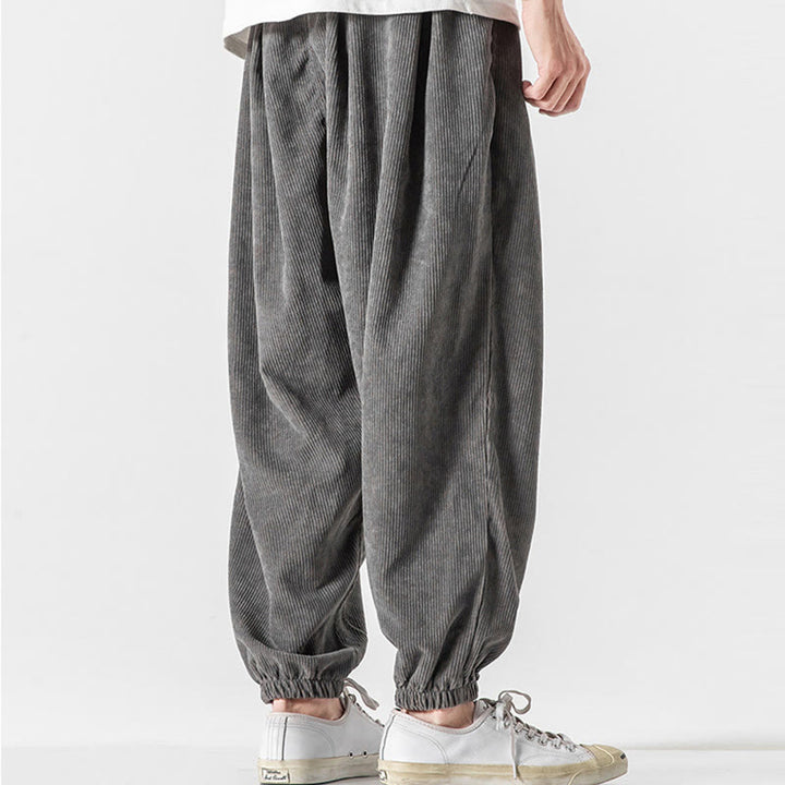 Buddha Stones Casual Pure Color Men's Drawstring Corduroy Harem Ankle-Length Pants With Pockets - image 7