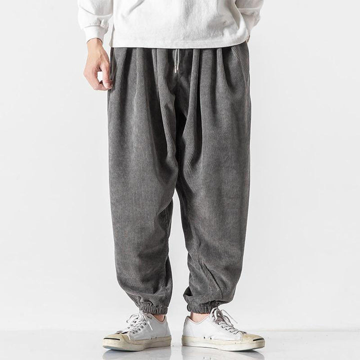 Buddha Stones Casual Pure Color Men's Drawstring Corduroy Harem Ankle-Length Pants With Pockets - DarkGray - US/UK/AU46，EU56 (5XL) - image 0