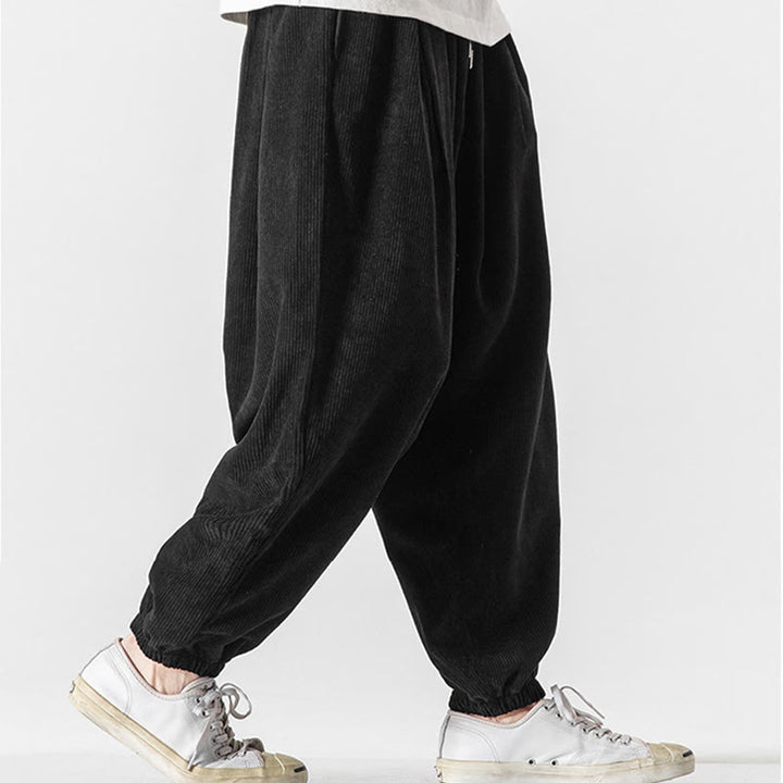 Buddha Stones Casual Pure Color Men's Drawstring Corduroy Harem Ankle-Length Pants With Pockets - image 13
