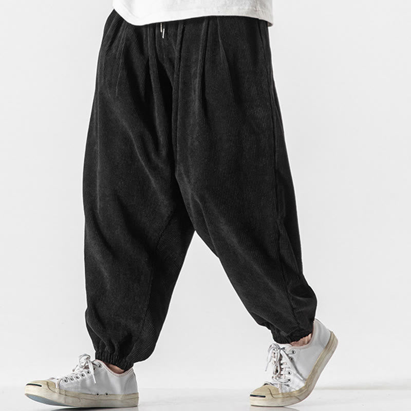 Buddha Stones Casual Pure Color Men's Drawstring Corduroy Harem Ankle-Length Pants With Pockets - image 11