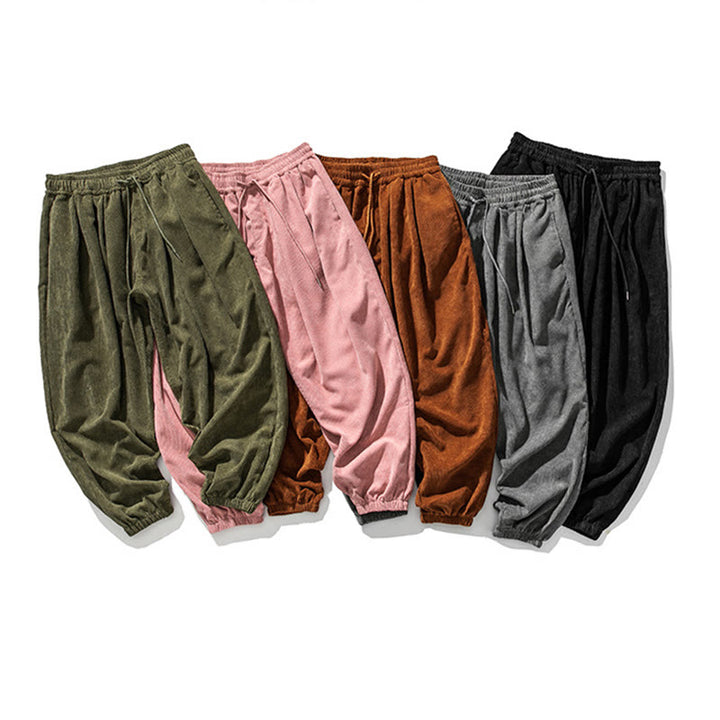 Buddha Stones Casual Pure Color Men's Drawstring Corduroy Harem Ankle-Length Pants With Pockets - image 34