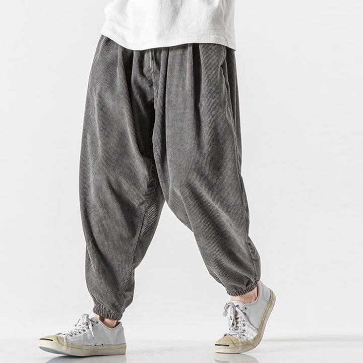 Buddha Stones Casual Pure Color Men's Drawstring Corduroy Harem Ankle-Length Pants With Pockets - image 5