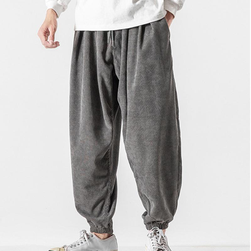 Buddha Stones Casual Pure Color Men's Drawstring Corduroy Harem Ankle-Length Pants With Pockets - image 3