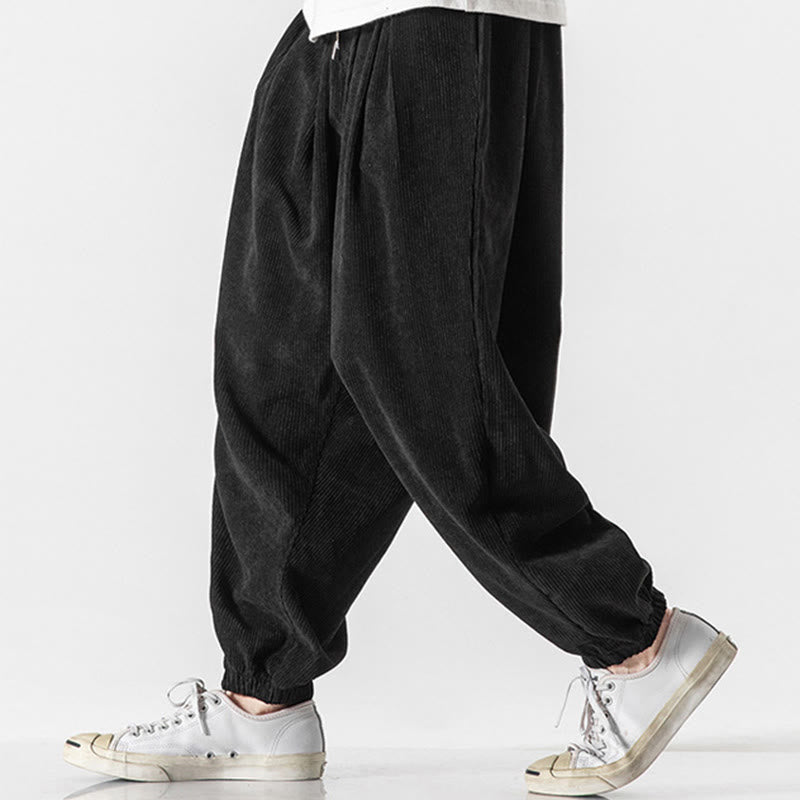 Buddha Stones Casual Pure Color Men's Drawstring Corduroy Harem Ankle-Length Pants With Pockets - image 12
