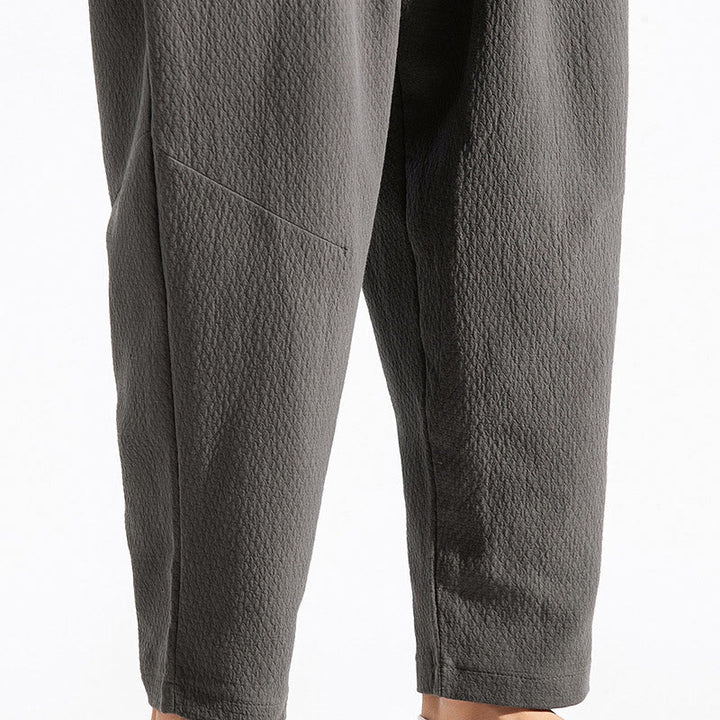 Buddha Stones Casual Pure Color Men's Jacquard Cotton Linen Harem Pants With Pockets - image 14