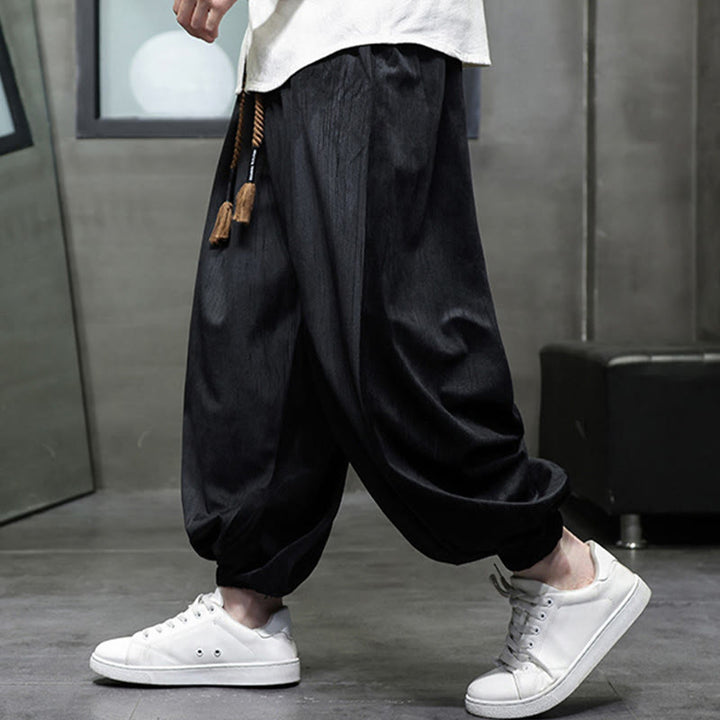 Buddha Stones Casual Daily Pure Color Drawstring Design Men's Harem Pants With Pockets - image 8