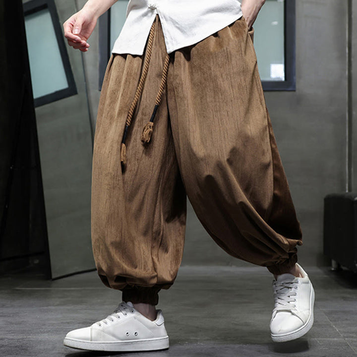 Buddha Stones Casual Daily Pure Color Drawstring Design Men's Harem Pants With Pockets - image 14