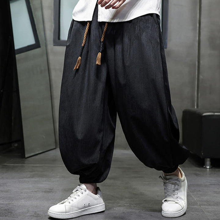 Buddha Stones Casual Daily Pure Color Drawstring Design Men's Harem Pants With Pockets - Black - US/UK/AU48，EU58(5XL) - image 1