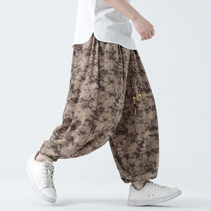 Buddha Stones Retro Casual Drawstring Design Floral Pattern Men's Harem Pants With Pockets - image 4