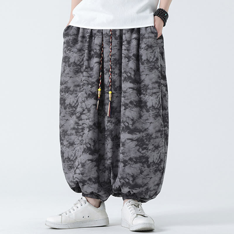 Buddha Stones Retro Casual Drawstring Design Floral Pattern Men's Harem Pants With Pockets - image 15