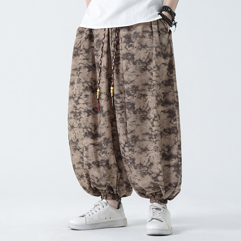Buddha Stones Retro Casual Drawstring Design Floral Pattern Men's Harem Pants With Pockets - Tan - US/UK/AU48，EU58(5XL) - image 1
