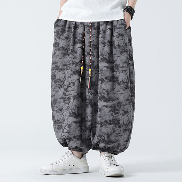 Buddha Stones Retro Casual Drawstring Design Floral Pattern Men's Harem Pants With Pockets - Gray - US/UK/AU48，EU58(5XL) - image 11