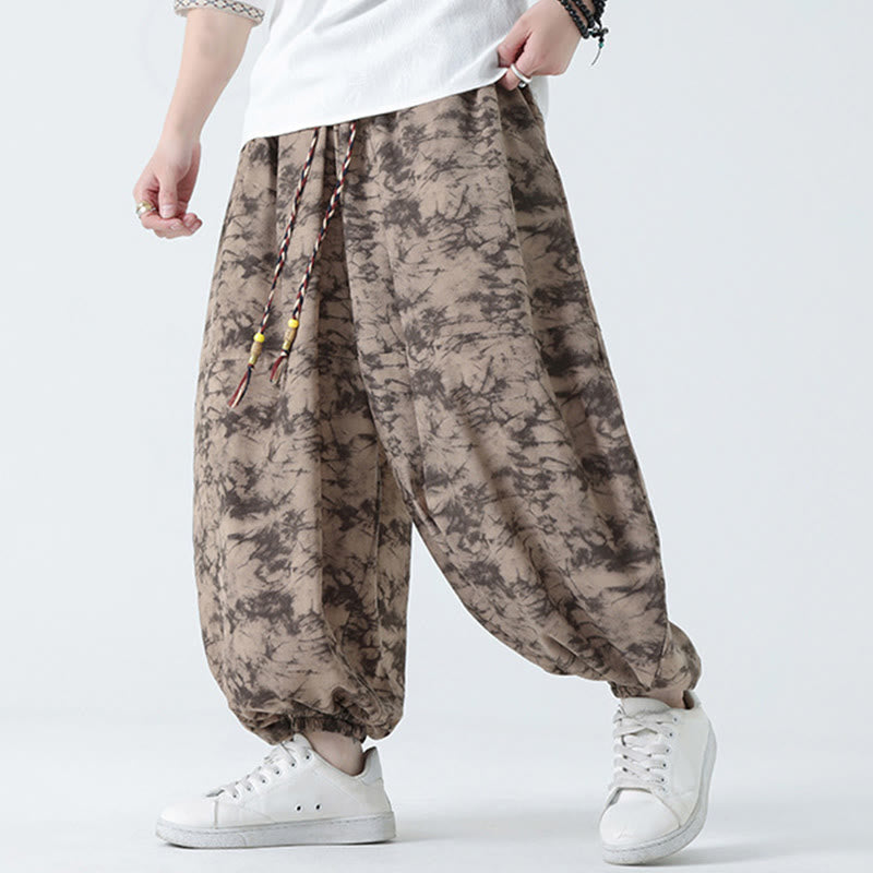 Buddha Stones Retro Casual Drawstring Design Floral Pattern Men's Harem Pants With Pockets - image 2