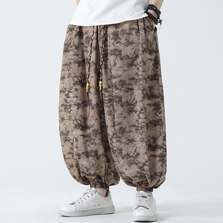 Buddha Stones Retro Casual Drawstring Design Floral Pattern Men's Harem Pants With Pockets - image 7