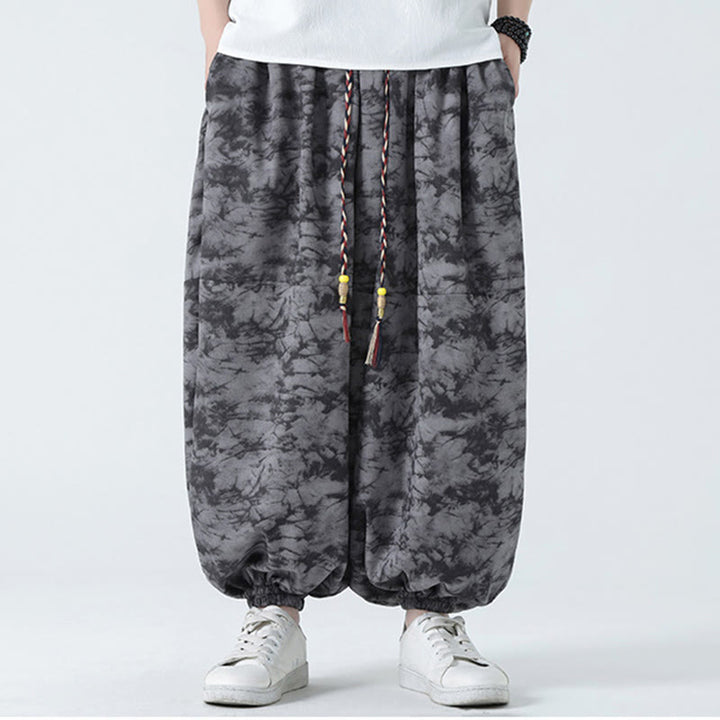 Buddha Stones Retro Casual Drawstring Design Floral Pattern Men's Harem Pants With Pockets - image 13