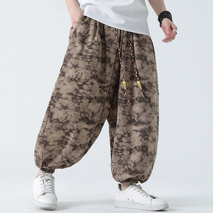 Buddha Stones Retro Casual Drawstring Design Floral Pattern Men's Harem Pants With Pockets - image 8